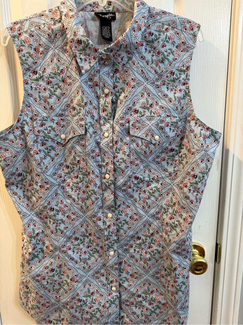 Wrangler Retro Floral Shirt - Light Blue with Pink & Green Accents